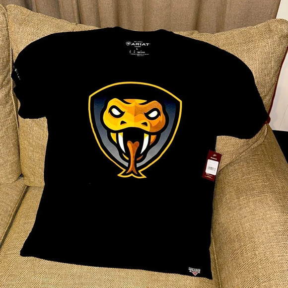 NWT ARIAT Men Texas Rattlers Head Blk Short Sleeve 100% Cotton Graphic Shirt LG - Picture 2 of 9